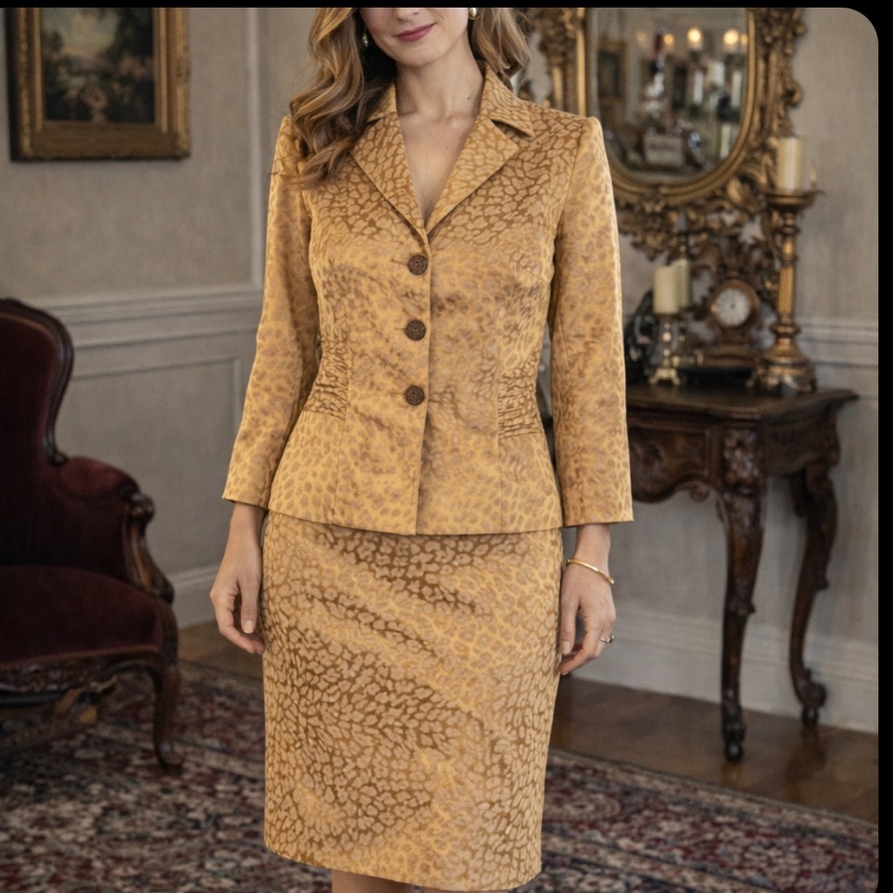 Vintage Gold Leopard Print Formal Suit